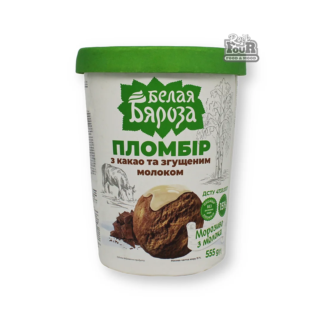 Ice cream "White Birch" plombir with cocoa and condensed milk 555g